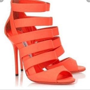 Jimmy Choo Damsen Neon Flame Nappa Leather Sandals 38.5